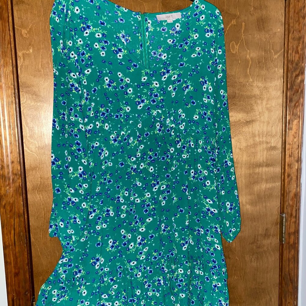 Loft green/navy floral dress size 12